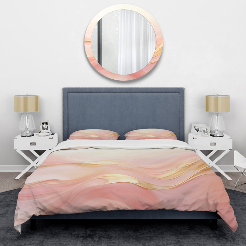 Ensemble de housse de couette or et rose Soft Wave Fusion II - formes abstraites