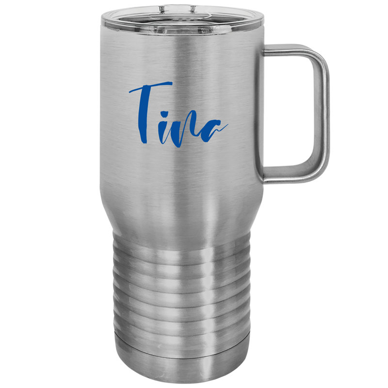 20 oz Tasse de voyage en acier inoxydable avec poignée, Argent, Oui