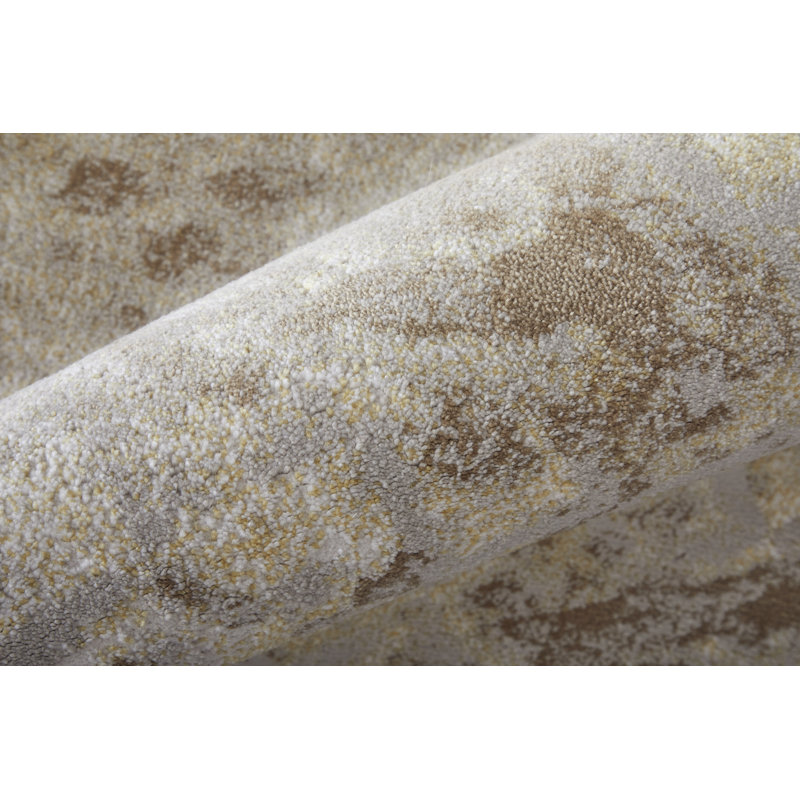 Ivory and Brown Abstract Rectangular Synthetic Rug, 34 x 20 inches