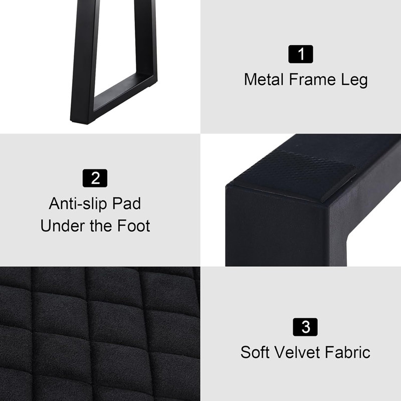 Velvet Upholstered Bench, Black