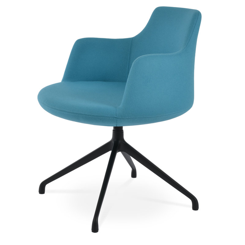 Dervish Spider Swivel Arm Chair, Black, Turquoise Wool