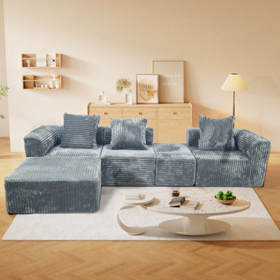Canapé convertible modulable 4 places de style américain, gris, assise mi-ferme, mousse 100 % neuve, housse en velours côtelé brossé, ne rétrécit pas et ne tache pas la peau