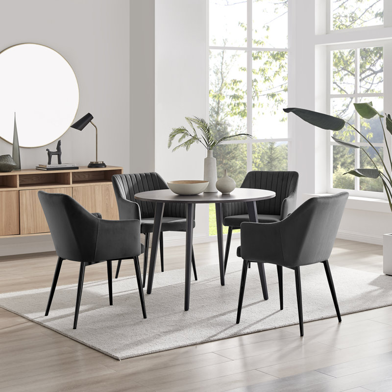 Betsab 4 - Person Dining Set, Black, Walnut/Black