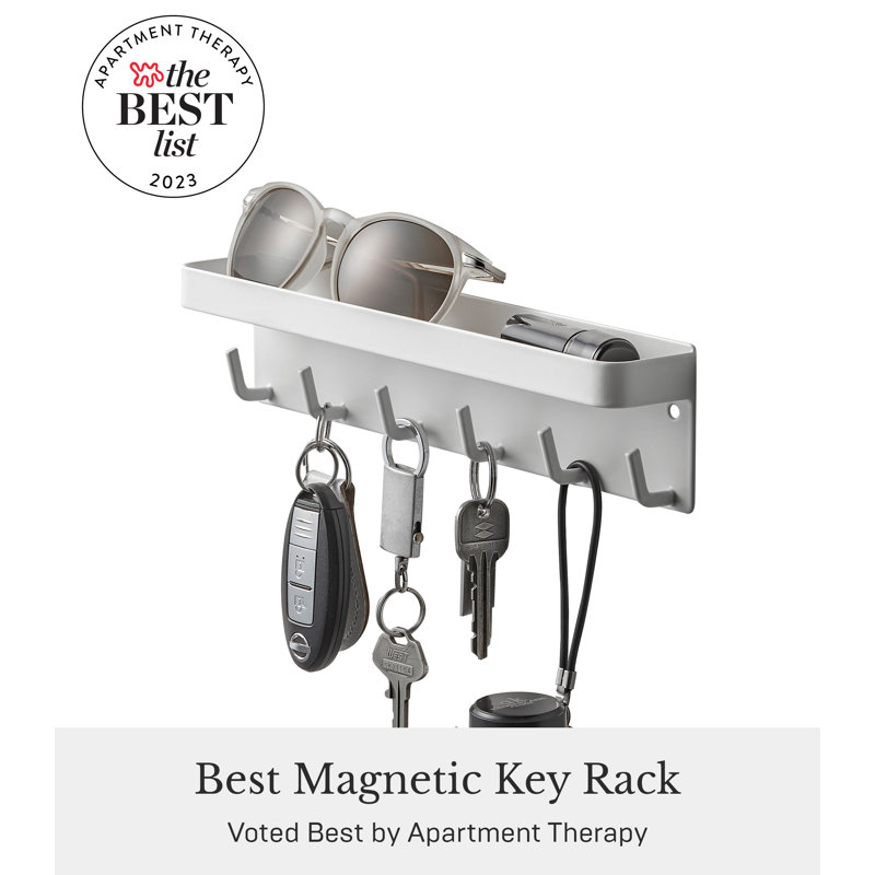 White Magnetic Key Rack with Tray and Hooks