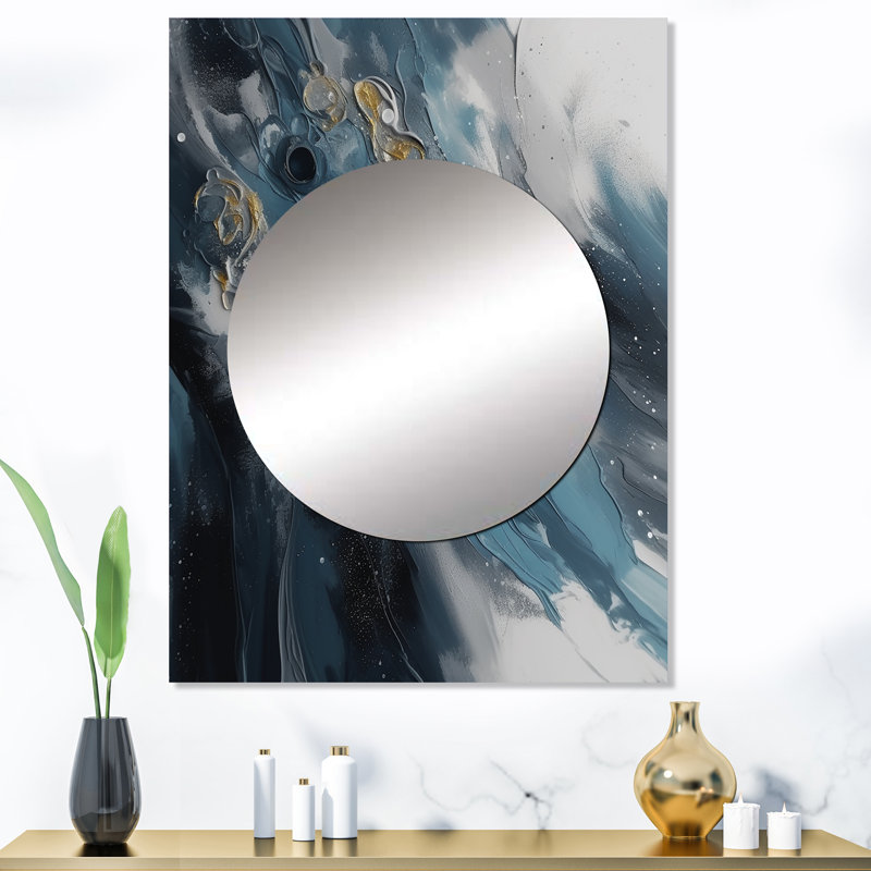 Thorgarth - Transcendent Brushstrokes III bleu et blanc - peinture abstraite, miroir mural bleu, reproduction d'art en métal