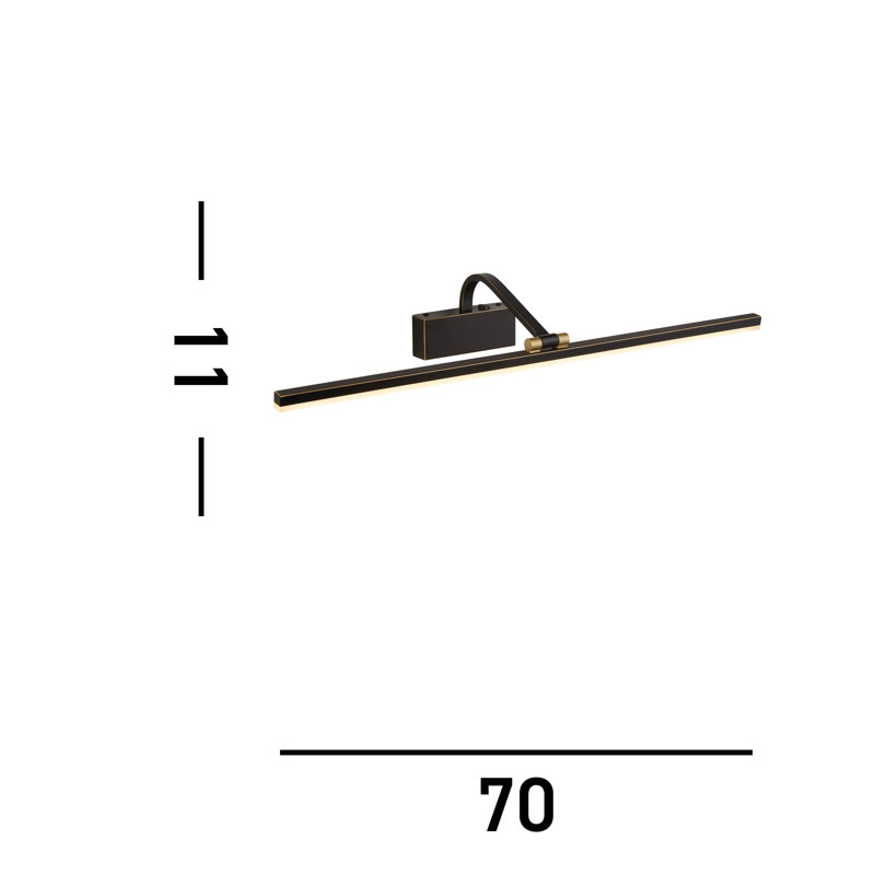 1 - Light LED Wall Mounted Picture Light, 11cm H x 70cm W x 19cm D, Black Brushed Gold
