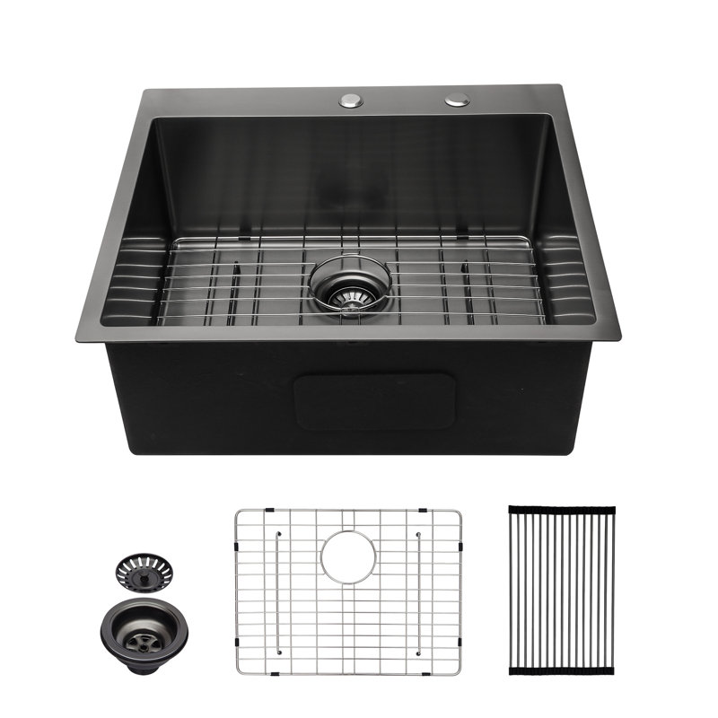Évier de cuisine encastré 28 po en acier inoxydable à cuve noire de calibre 16, Bronze industriel-noir, 28"