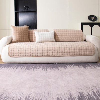 Velvet Sectional Sofa Cover, Non-Slip Washable Furniture Protector, Soft Pet Couch Cover for L-Shaped Sofas, Khaki