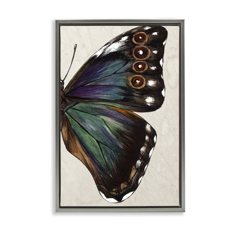 Toile d'aile de papillon classique par Melissa Wang, Cadre flottant gris lustré, H 25 po x l 17 po