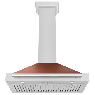ZLINE 36 in. Convertible Satin Steel Wall Mount Range Hood with Copper Shell and Steel Handle