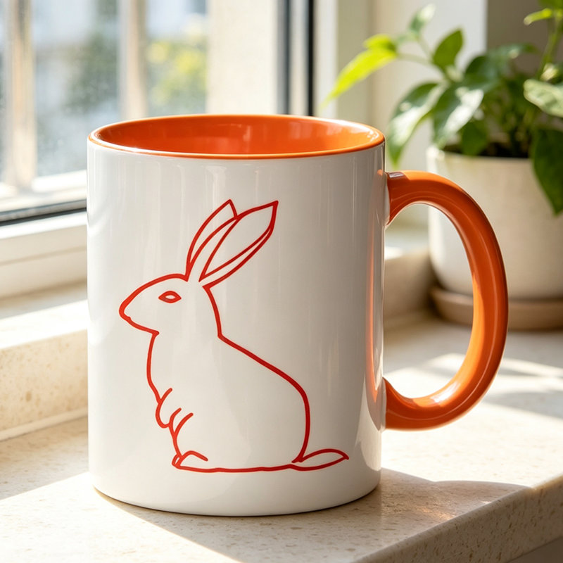 1pc with a simple outline of a rabbit Logo Ceramic Coffee Mug Coffee Cup Tea Mug Halloween Gift for Leisure Time suitable for holding Tea Milk.