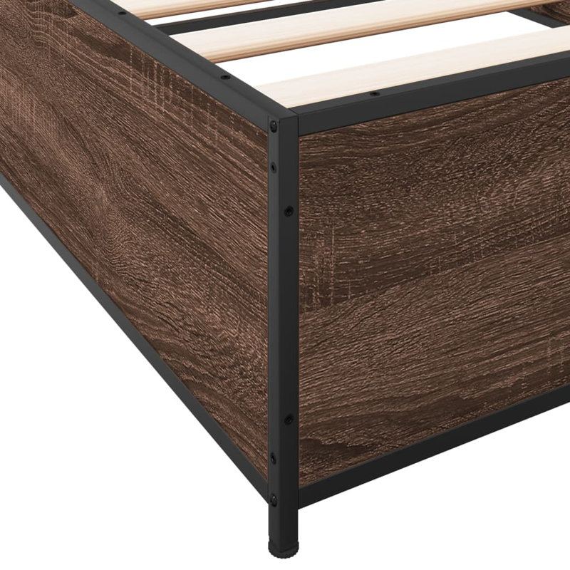 Vidaxl Bed Frame Engineered Wood And Metal, Brown Oak, Single (3')