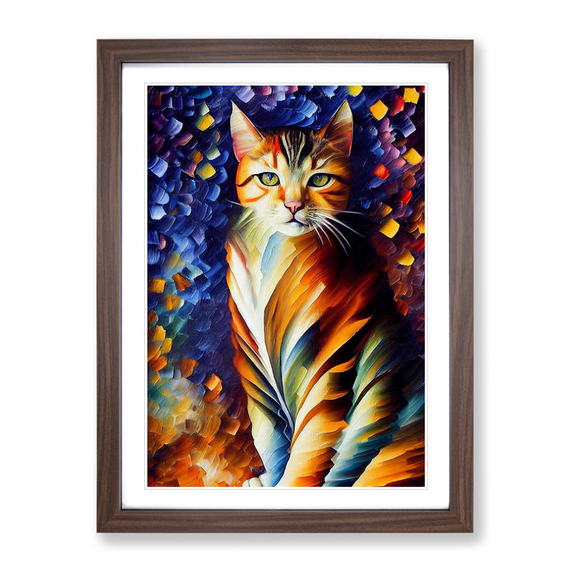 Cat Portrait No.6 - Single Picture Frame Print, 46cm H x 34cm W x 2cm D, Walnut