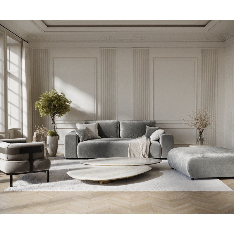 Three-seater square arm sofa, Dark Beige Chenille