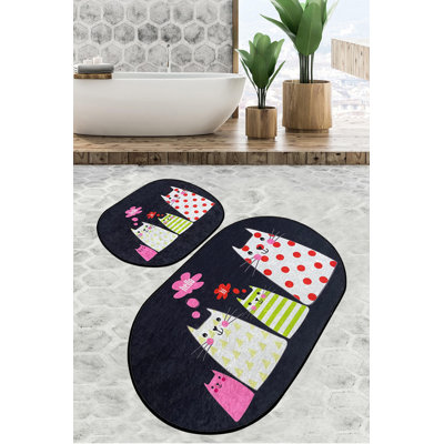 Luxurious Bathmat Set (2 Pieces), 100% Polyester, 23.6 x 39.4 inches & 19.7 x 23.6 inches | 700 g/m², Pile Height: 0.4 inches | Antibacterial, Non-Slip, Machine Washable | Perfect for Stylish Bathrooms & Comfort