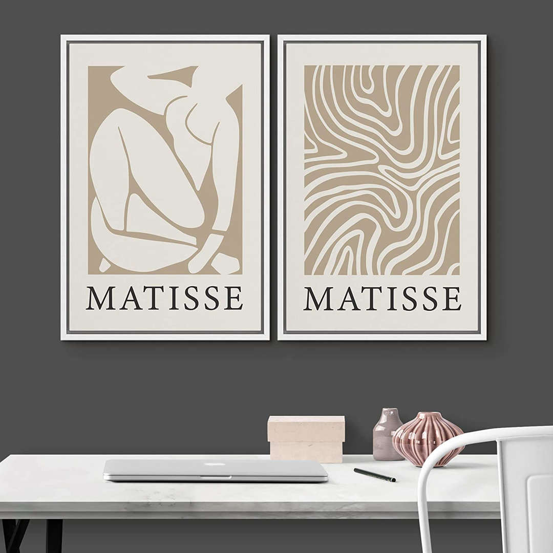 Classical Artwork " Matisse Nude Dancer Geometric Wave Collage " by Henri Matisse 2 - Pieces IDEA4WALL Frame 