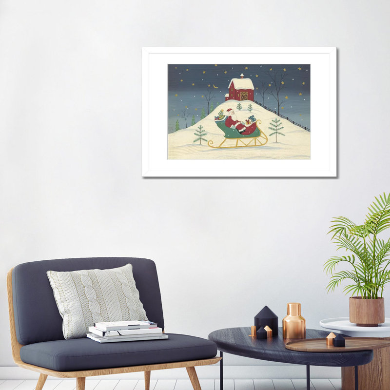 Traîneau - reproduction d'art murale - papier d'art encadré, H 24 po x l 32 po, Blanc