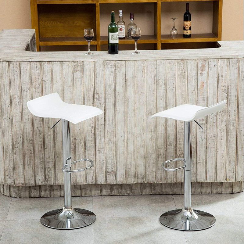 Ensemble de 2 tabourets de bar pivotants réglables, tabouret de bar en cuir PU avec base chromée, chaises de comptoir de pub Gaslift, blanc