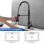 Robinet de cuisine avec douchette rétractable et 4 modes de pulvérisation Robinet d'évier de cuisine à poignée simple à ressort commercial noir mat 1 ou 3 trous-128500653
