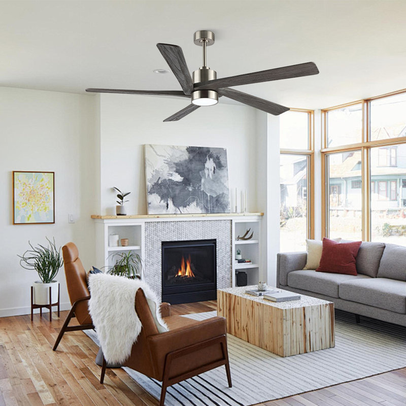 Athanafis Ceiling Fan with LED Lights, Nickel with Gray Blades, 54"