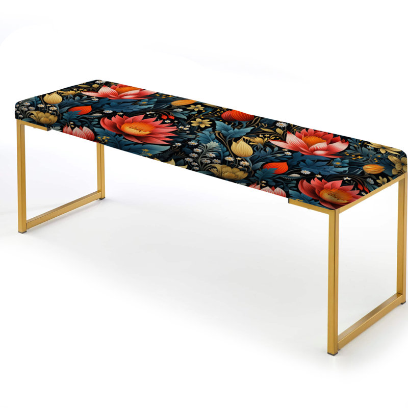 Banc rembourré or, Tropical Jungle Red Floral Retreat