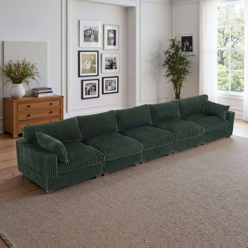 Canapé modulaire réversible 5 pièces rembourré en flanelle de fourrure de lapin, H 34,64 po x l 181,88 po x P 41,73 po, Vert