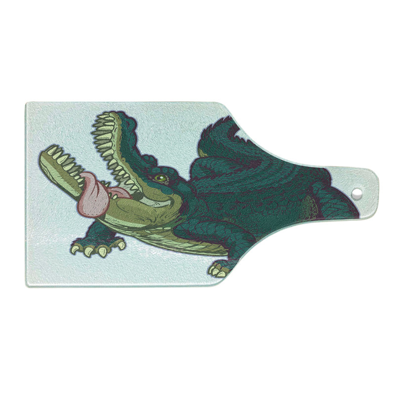 Ambesonne Crocodile Tempered Glass Cutting Board Graphical Wild Alligator Multicolor