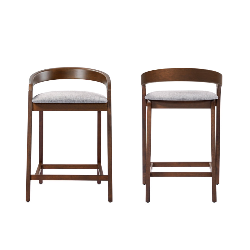 Gurnaik Wood Upholstered Counter Stool, Light Gray, Natural Walnut