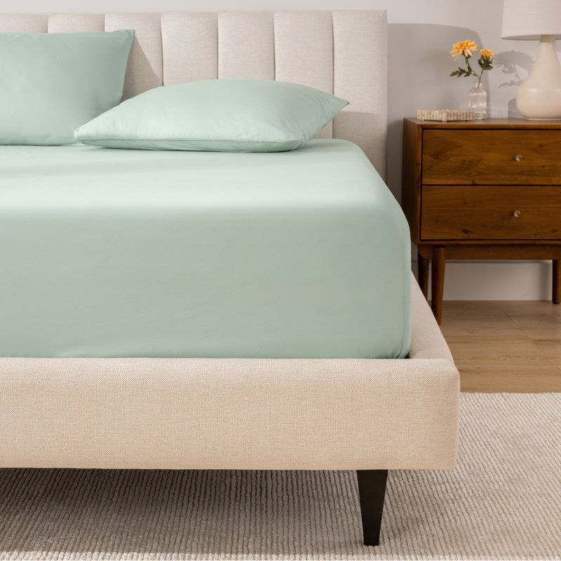 Drap-housse en percale de coton biologique à densité de tissage 300 fils, Drap-housse de taille simple, Saule