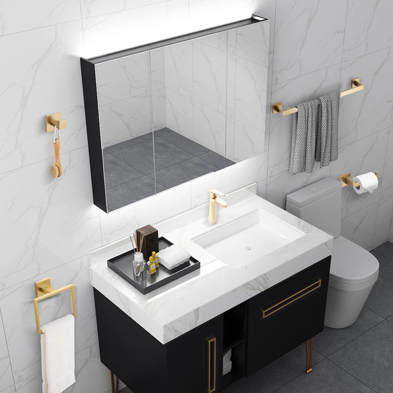 Ensemble de quincaillerie de salle de bain 5 pièces, Or brossé