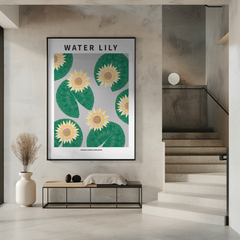 "Nénuphar", art mural texturé encadré, Noir, H 14 po x l 10 po