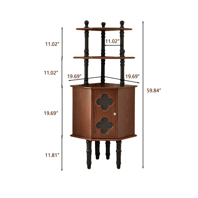 Armoire de coin en bois massif 59,84 "H, étagère de rangement de coin-salon, table de chevet de petit espace
