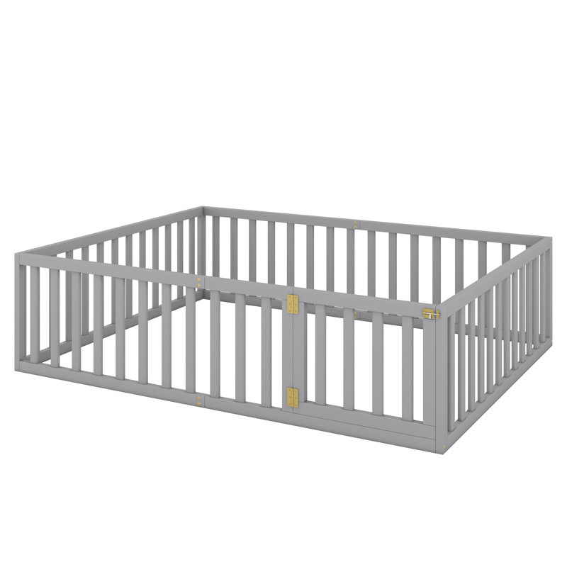 Lit sur pied Montessori avec rails et porte, Grand lit, Gris