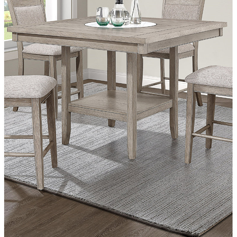 Contemporary Transitional Counter Height Dining Table With Faux Marble Lazy Susan, Ideal For Modern Dining Rooms And Gatherings