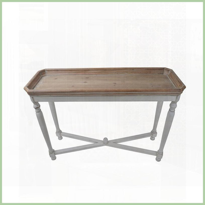 Table basse Alcott de 42 po x 14 po x 30 po en bois de sapin et en panneau de fibres à densité moyenne avec pieds blanc antique pour petits espaces