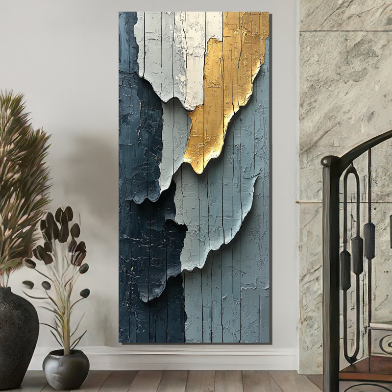 «Skiles Gold Grey», art mural moderne encadré, H 60 po x l 28 po, Toile tendue, Ne s’applique pas