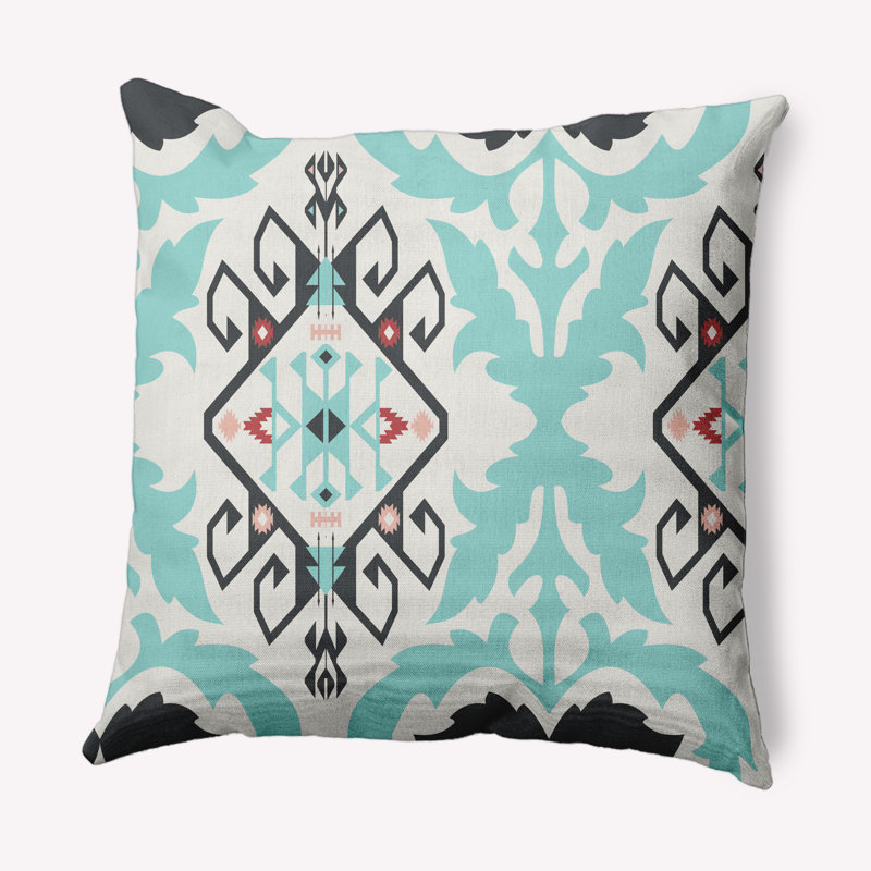 Coussin intérieur / extérieur Bombay Medallion, Gris / Bleu clair, 18 po x 18 po