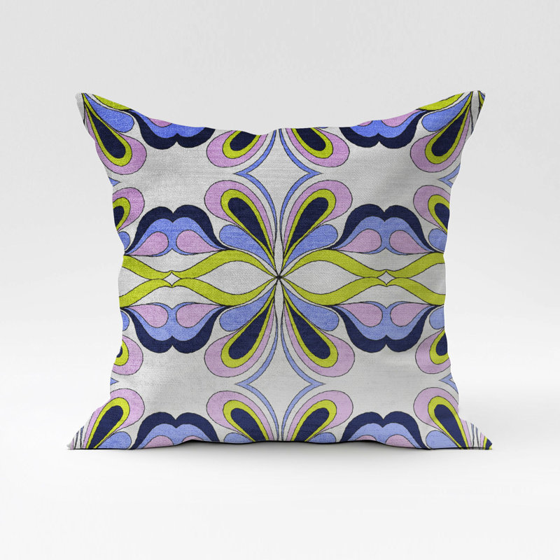 Coussin en chenille, Bleu / noir / blanc / rose