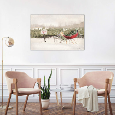 Red Sleigh At Tree Farm by Lori Deiter - Wrapped Canvas Print