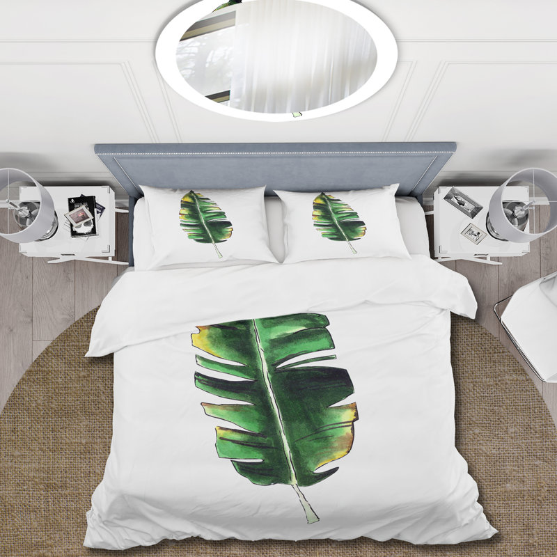 Green/White Microfiber Duvet Cover Set, Twin Duvet Cover + 1 Standard Sham