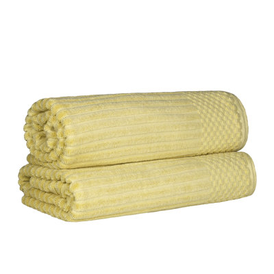 Ruvins Cotton Highly Absorbent Solid and Checkered Border Bath Sheet Set