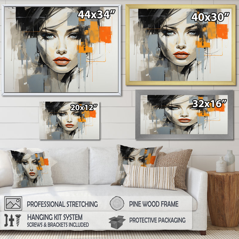 " Fashion Geometric Silhouette II ", H 34 po x l 44 po, Cadre flottant noir