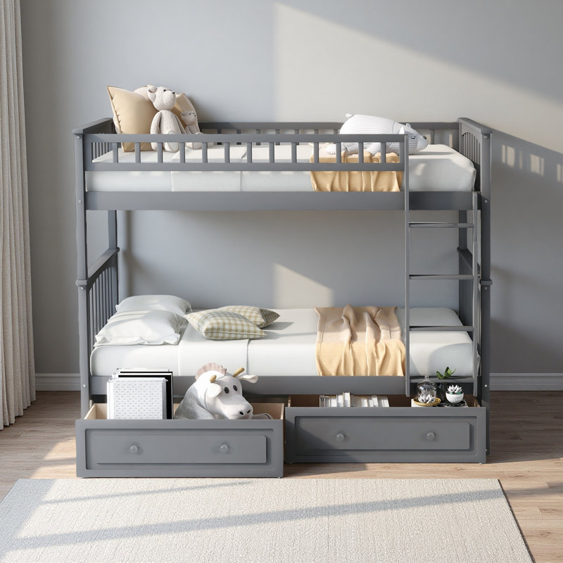 Lit superposé avec tiroirs, lits convertibles, Gris, Simple sur simple