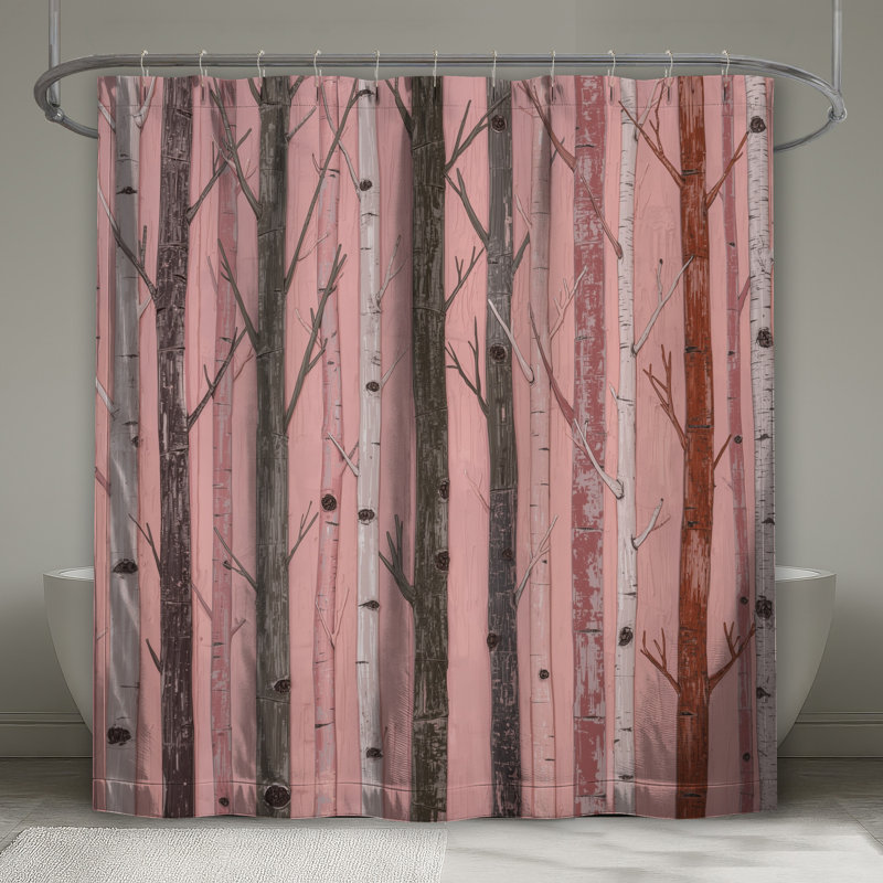 Rideaux de douche Tall Birch Trees, L 70 po x H 93 po, Medium Pink Dark Brown