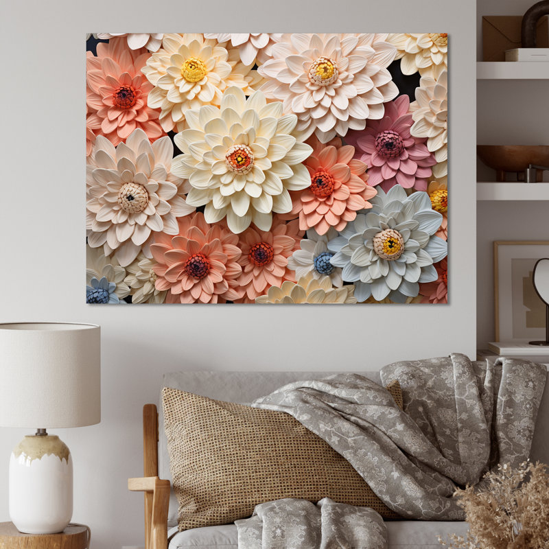 Sunnit Blooms Zinnias Flowers sur toile, Toile tendue, H 34 po x l 44 po x P 1,5 po