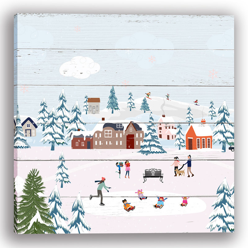 Snowy Town Adventure - Art mural d'hiver, H 40 po x l 40 po