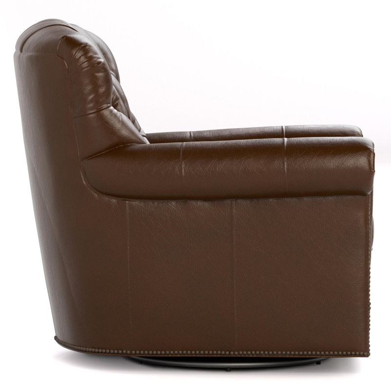 Wharton Tufted Swivel Chair, Durango Brown Genuine Leather