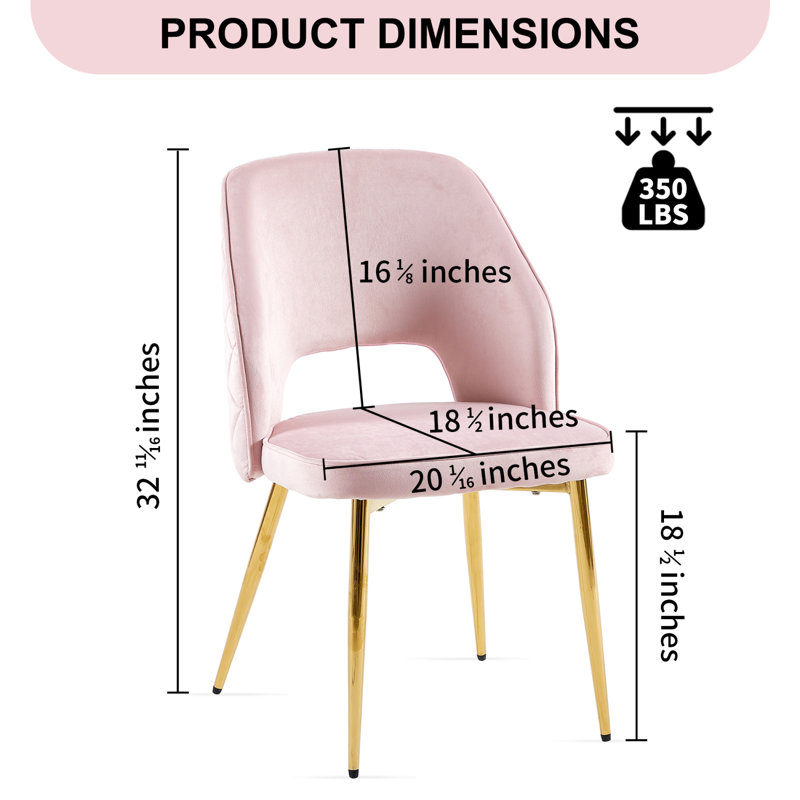 Chaises de salle à manger en velours avec pieds en métal et dossier creux - ensemble de 2, Rose