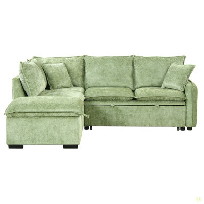 82.67"Convertible Sofa Bed Sectional Sofa Sleeper L-Shaped Sofa With A Storage Ottoman,Two Pillows, Two Power Sockets And Two USB Ports For Living Room