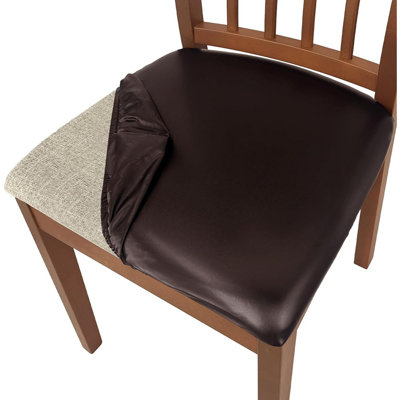 Leather Chair Seat Covers – [Color] – Set Of 6 / Stretch Fabric / 100% Waterproof, Wipeable Dining And Kitchen Chair Protectors